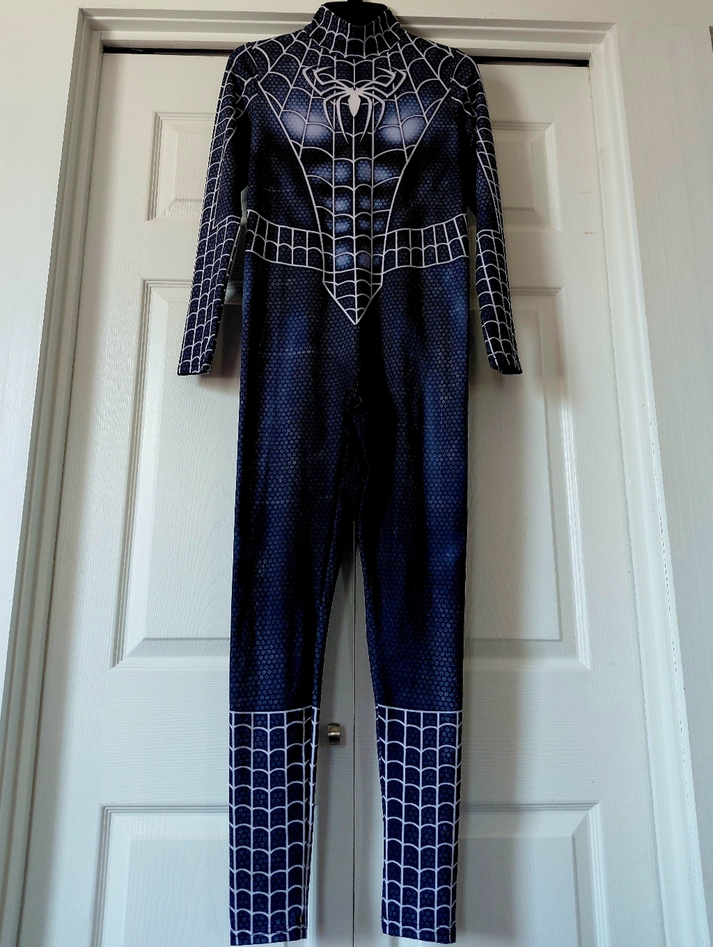 Blue and White Spider Web Jumpsuit Costume
